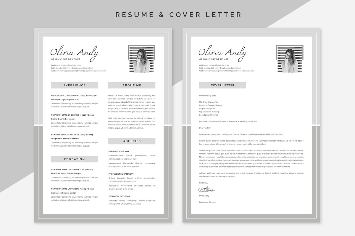OLIVIA Resume & Cover Letter, a Resume Template by Typography Prime (Photo 1 of 4)