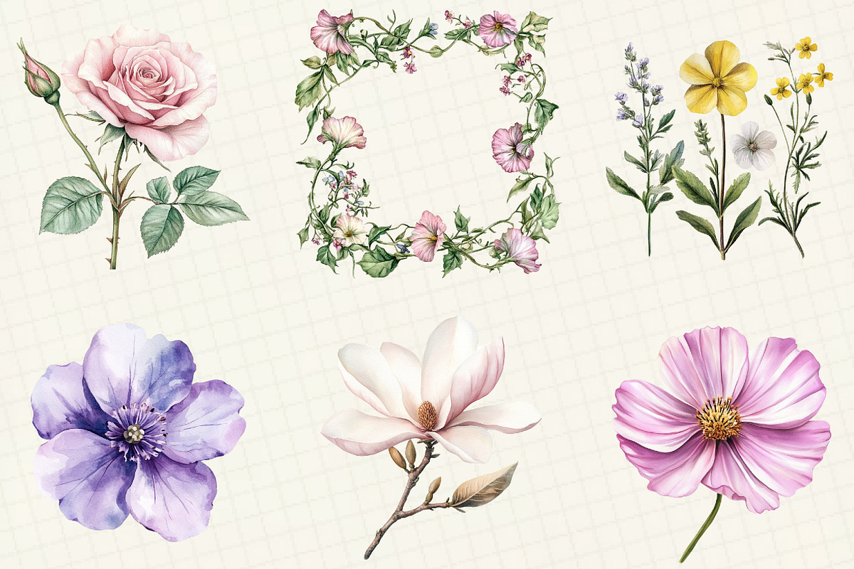 Watercolor Botanical Flower Clipart, an Illustration by OK Design (Photo 2 of 5)