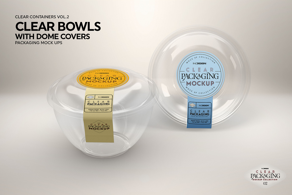 Clear Dome Bowls Packaging Mockup, a Cups & Container Mockup by INCDesign (Photo 4 of 6)