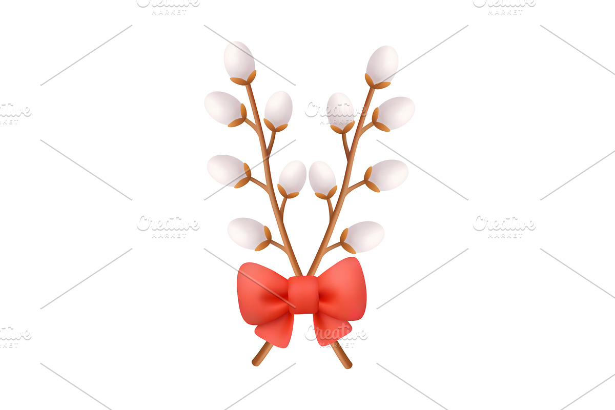 Willow branches. 3D realistic Easter, an Object Illustration by GraphiShop