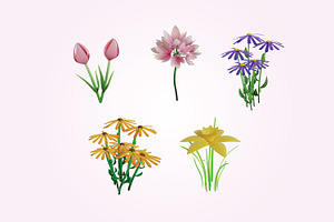 Set Of 15 Flower Floral 3d Icons