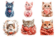 Watercolor Valentine Cats Clipart, an Illustration by Dream Creation (Thumbnail 4 of 7)