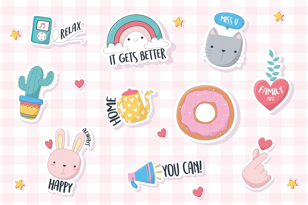 Cute Kawaii Sticker Set, a Templates & Theme by studiogstock (Photo 1 of 5)