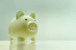 Chubby green piggy bank representing Savings discipline, financi, a Photo by salmon.black