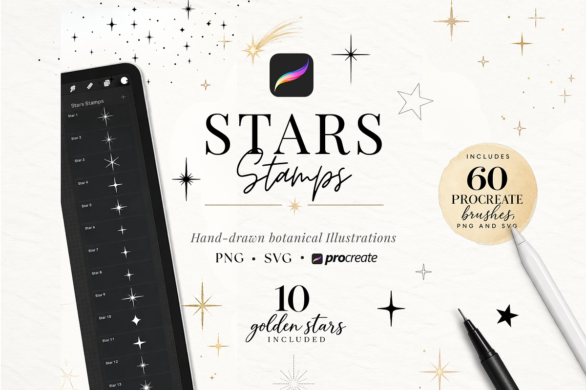 60 Stars Procreate PNG SVG, a Brush Add-On by LaurenceVArtiste (Photo 1 of 7)
