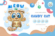 Cute kitten on a cloud. Tshirt, PNG., an Animal Illustration by KENO Mascots (Thumbnail 1 of 4)