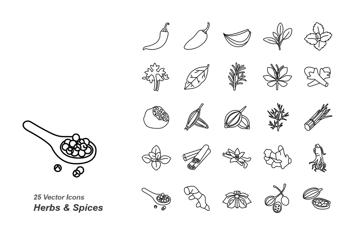 Herbs & Spices outlines vector icons, an Icon by Jisun Park