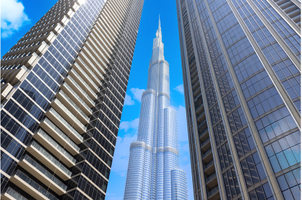 UAE, Dubai panoramic skyline view of
