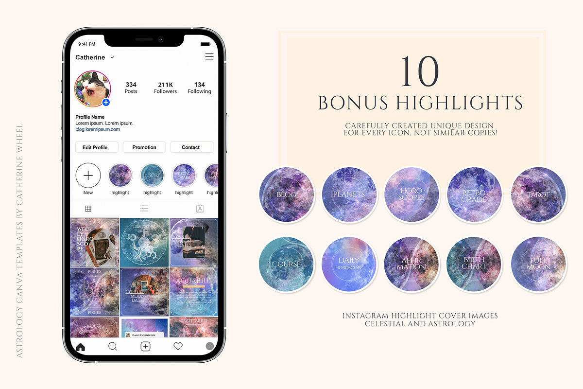 -50% Astrology Canva PS templates, a Social Media Template by Vintage Digital Textures (Photo 6 of 9)