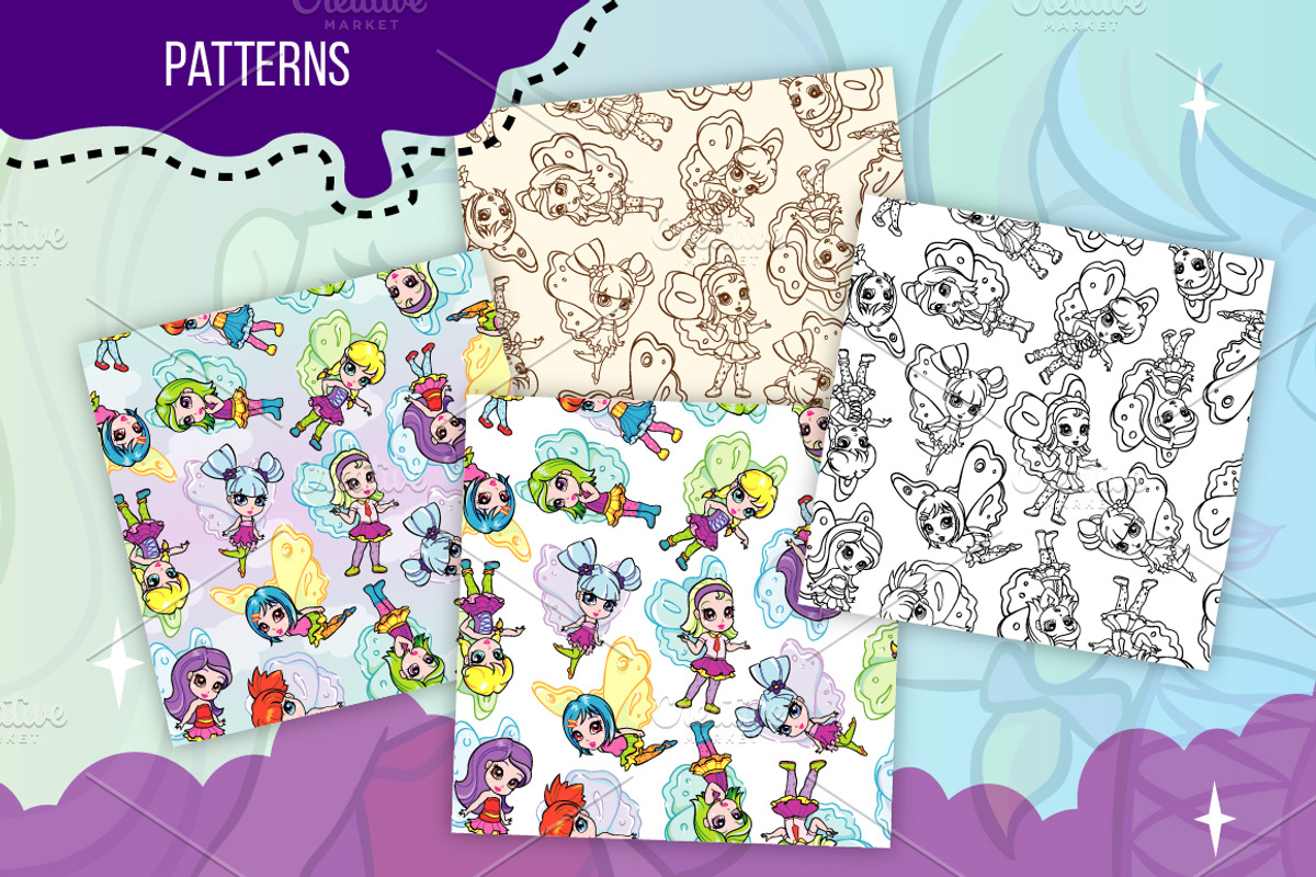 Cartoon fairies set, an Illustration by SunnyWS (Photo 4 of 8)