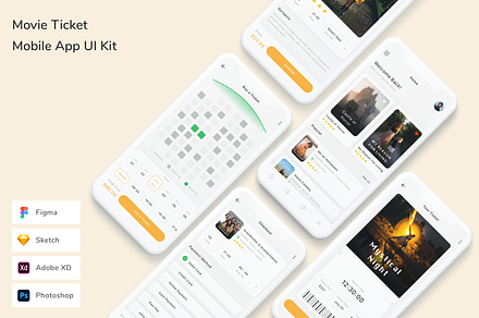 Movie Ticket Mobile App UI Kit, an UI Kit Template by Betush