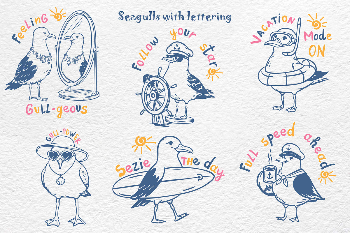 Whimsical Seagulls Line Art, an Object Graphic by Watercolor dreams (Photo 2 of 3)