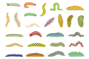 Caterpillar Icons Set Cartoon Vector