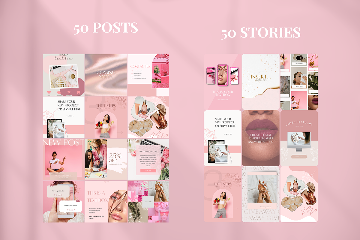 120 Pink Instagram Templates, a Social Media Template by SociallyyCreative (Photo 4 of 8)