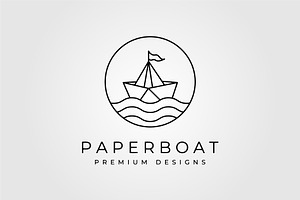 Paper Boat Line Art Minimalist Logo