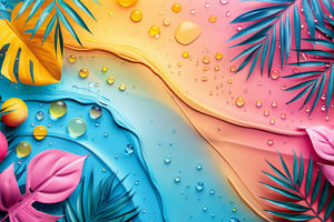 Vibrant Summer Background with Colorful Tropical Leaves and Water Droplets, a Photo by AS photostudio