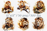 Watercolor Lion Clipart Set, an Animal Illustration by GalaDesign03 (Thumbnail 2 of 7)
