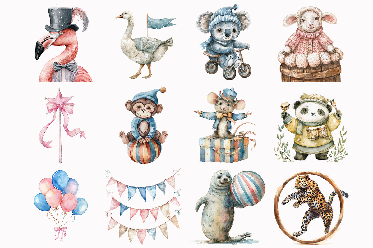 Pastel Circus Animals Clipart, an Illustration by Design Market (Photo 2 of 5)