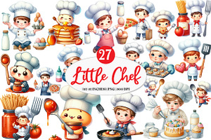 Cute Little Chef Clipart Cooking, an Illustration by Watercolor design