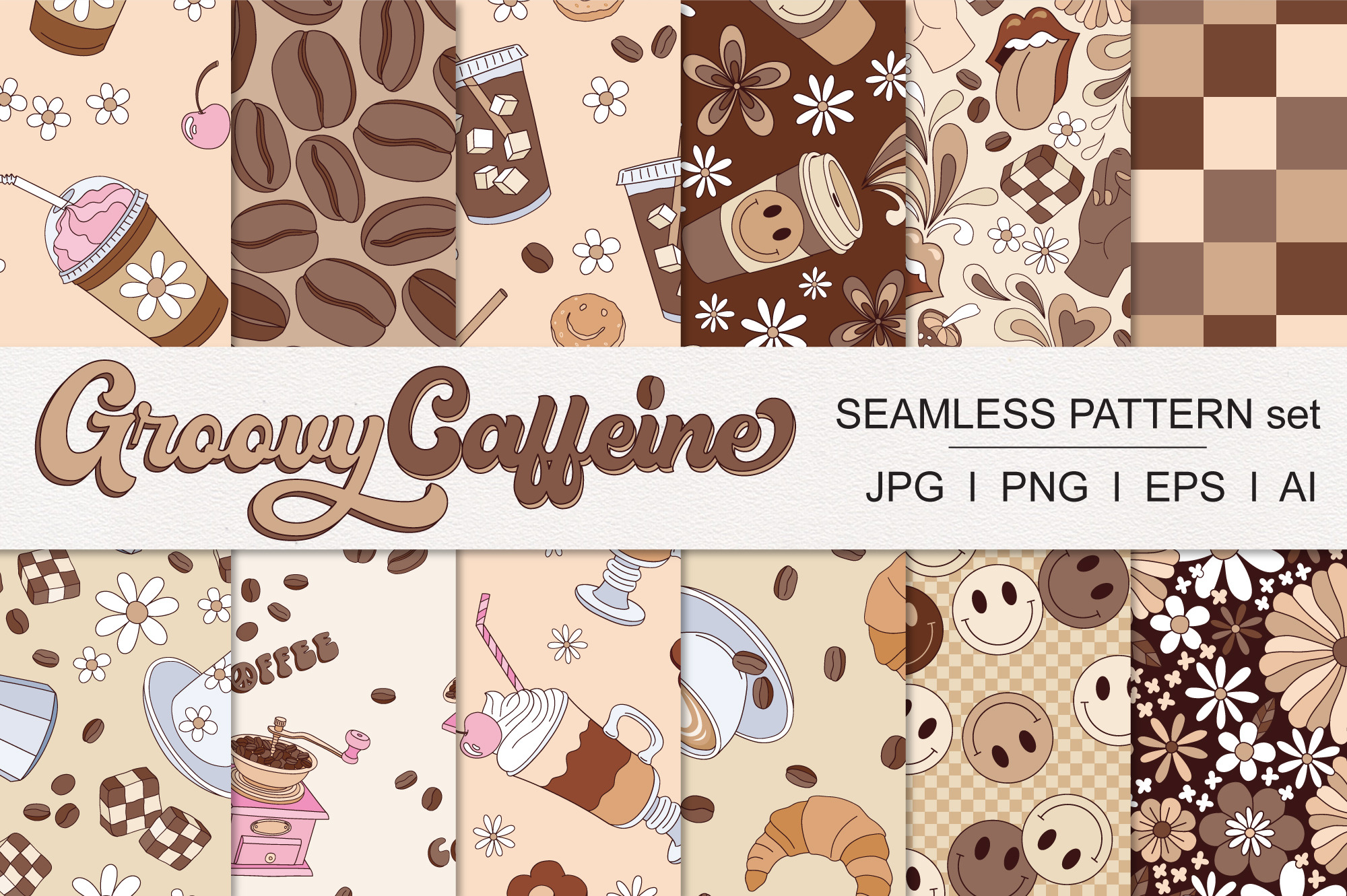 Groovy Caffeine Coffee Drink pattern, a Pattern Graphic by @olga.angelloz