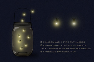 Mason Jars And Fireflies Clipart