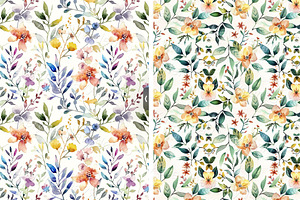 Watercolor Botanical Pattern Set