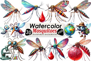 Watercolor Mosquitoes Clipart, an Illustration by Black Bird Studio