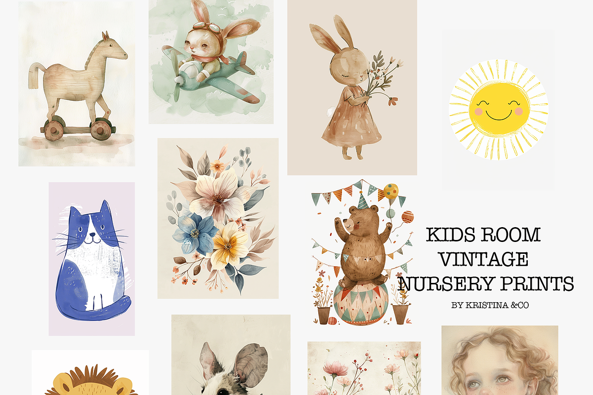 Kids Room Vintage Nursery Prints, a Background Graphic by Kristina&Co (Photo 4 of 10)