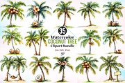 Watercolor Coconut Tree Clipart PNG, an Illustration by Canvas Craft (Thumbnail 1 of 4)