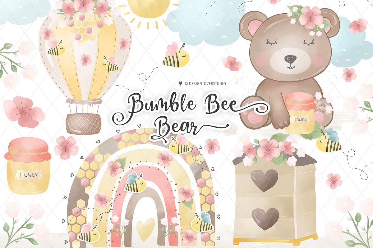 Baby Bear Bumble Bee Rainbows design, an Animal Illustration by designloverstudio
