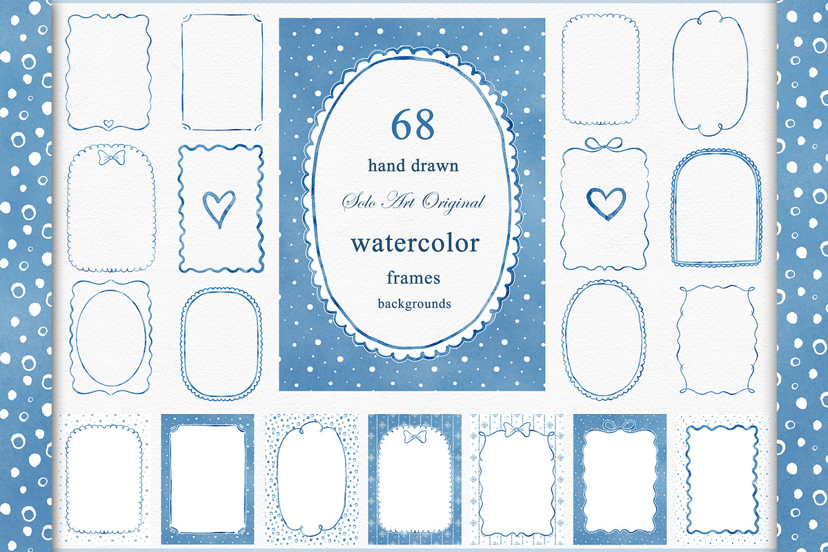 Watercolor Blue Frames Borders, an Object Graphic by Solo Art Original (Photo 1 of 15)