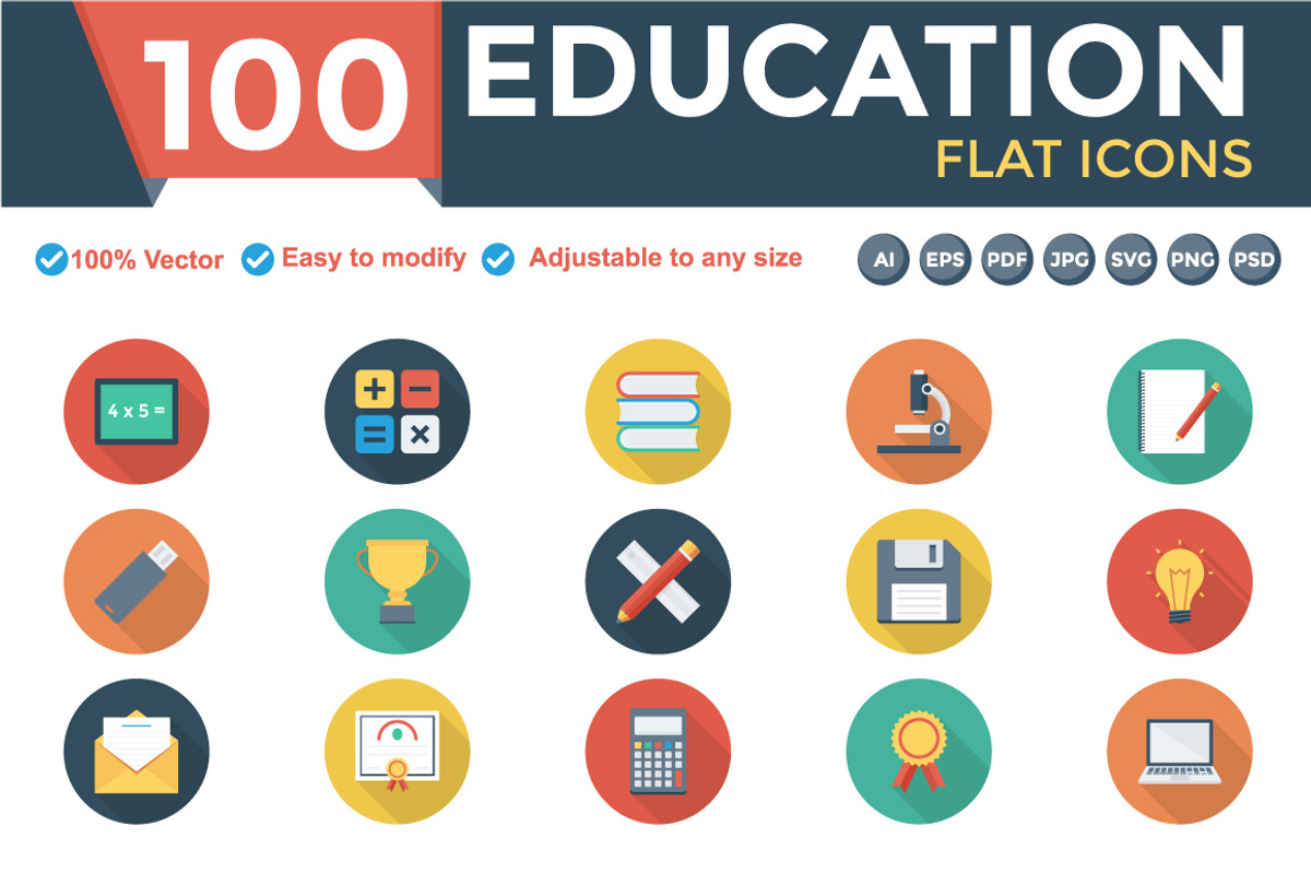 Educational Flat Circle Icons Shadow, an Outline Icon by Dinosoftlabs