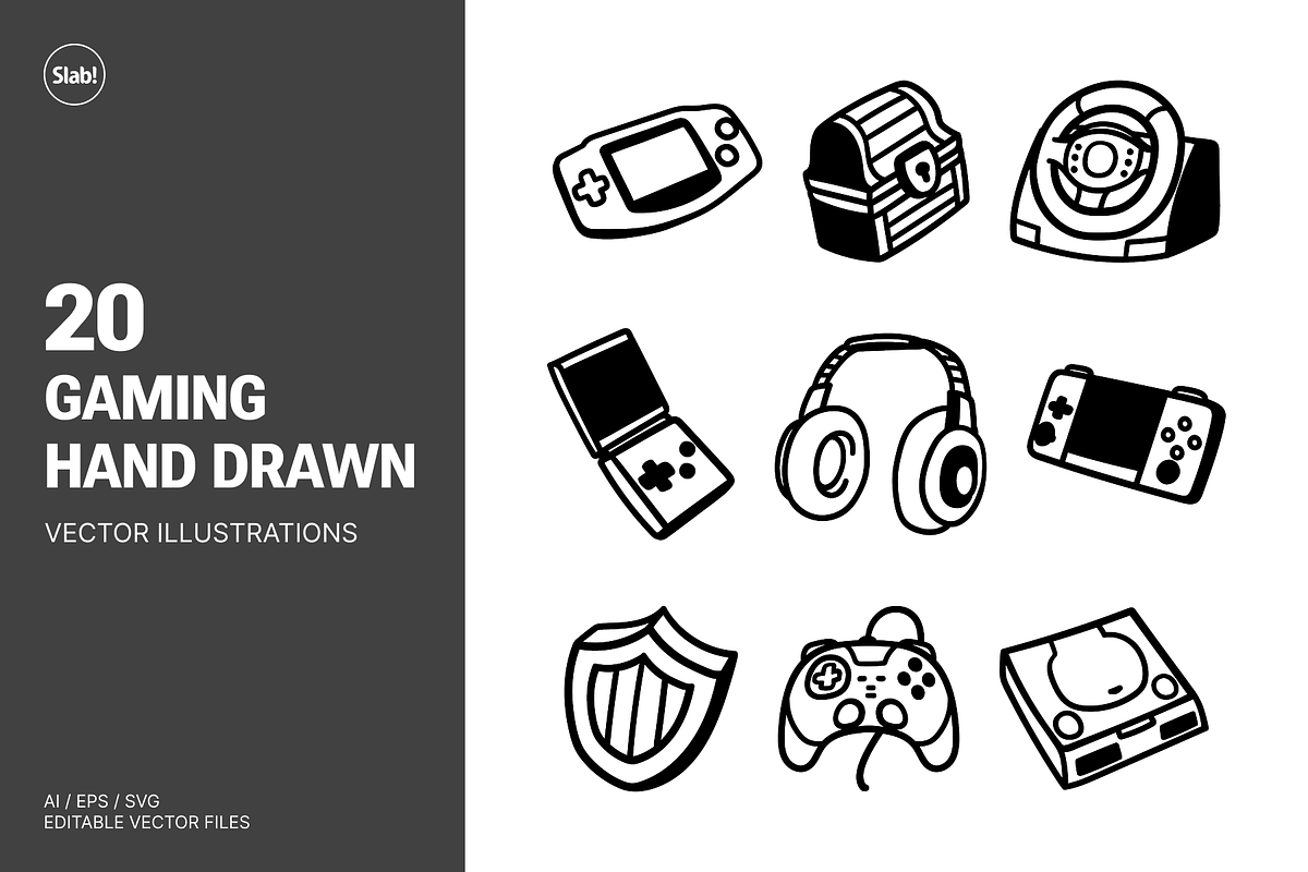 20 Gaming Hand Drawn Illustrations, an Object Illustration by SLAB! Design (Photo 1 of 3)