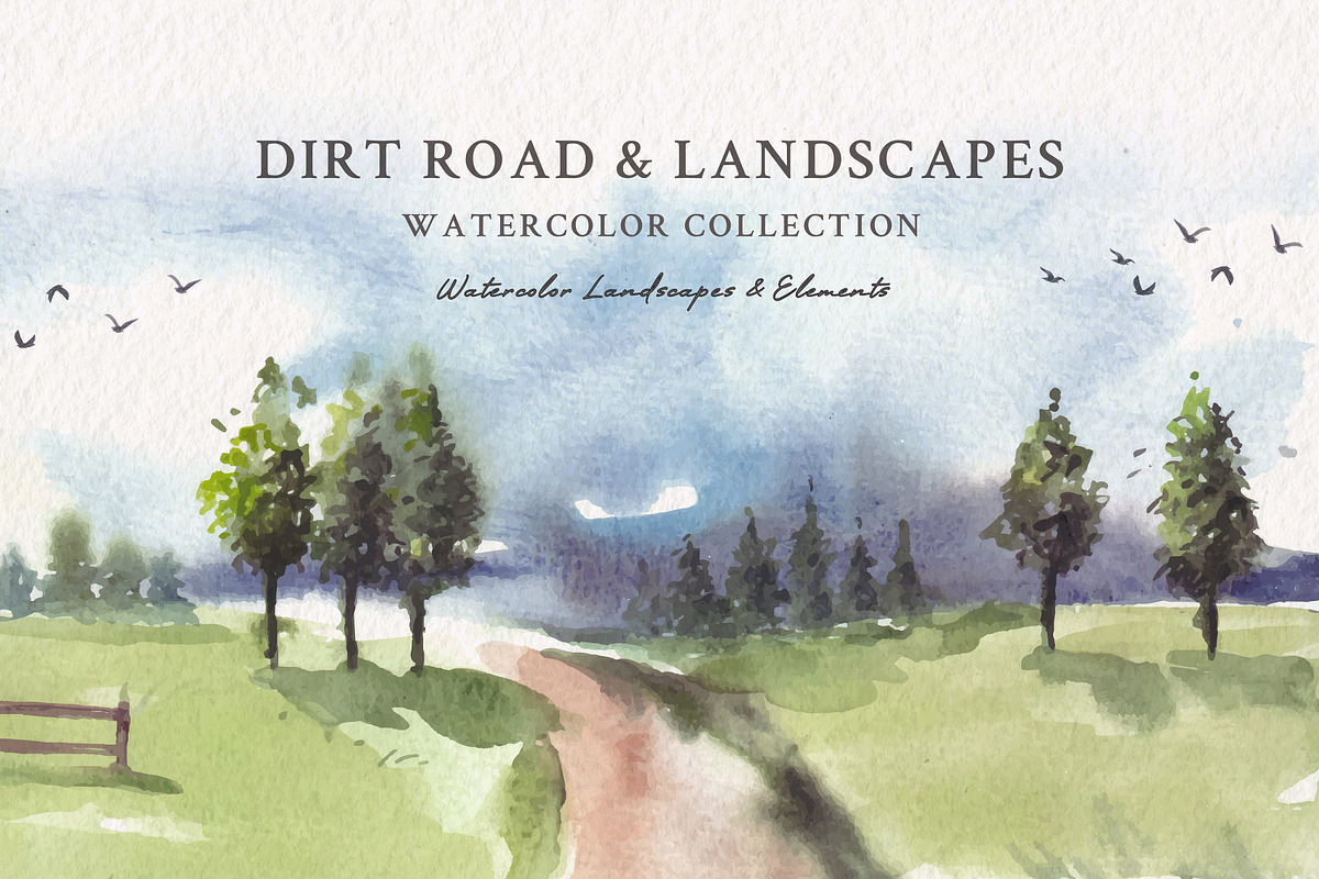 Watercolor Dirt Road & Landscapes, an Illustration by Yorda Studio (Photo 1 of 11)