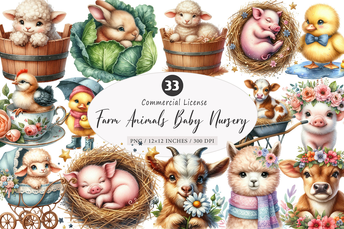 Farm Animals Baby Nursery Clipart, an Illustration by SinaCreation (Photo 1 of 5)