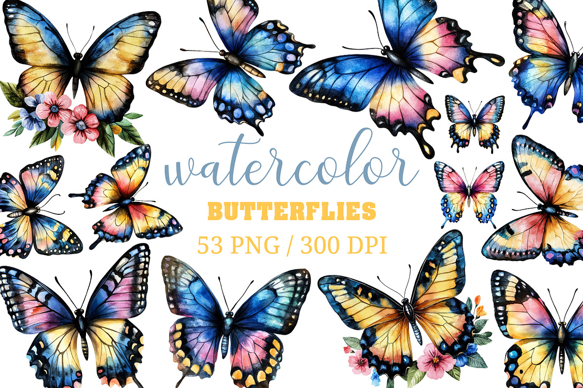 Watercolor butterflies clipart, an Illustration by Craft Nest (Photo 1 of 11)
