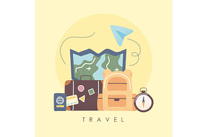 travel lettering and icons, an Illustration by studiogstock