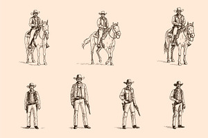 Vintage Western Cowboys on Horseback, an Animal Illustration by MkStudio