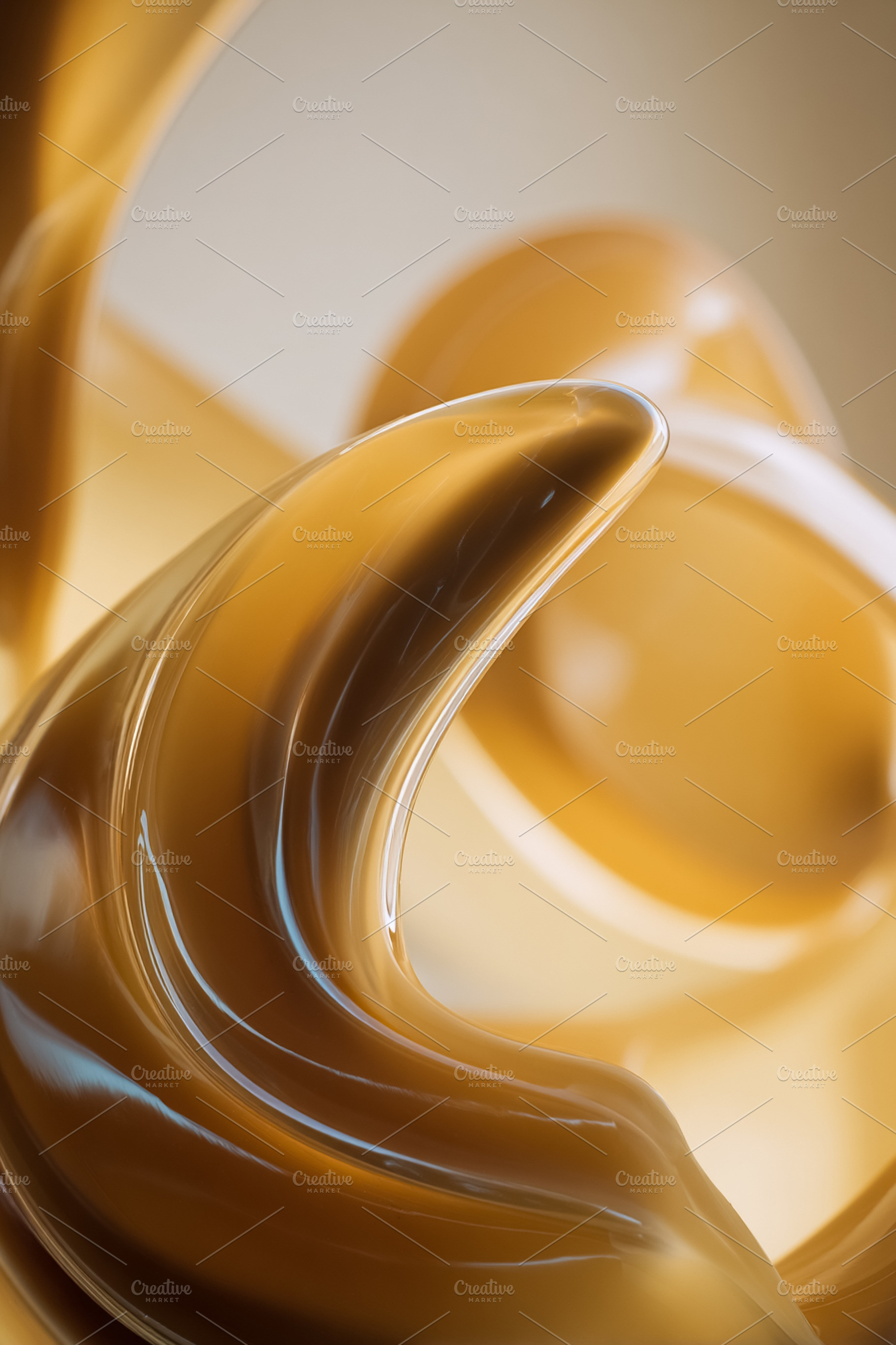 Caramel liquid forming a smooth, glossy wave, flowing with a delicious sweet te, a Photo by Studio ANNA