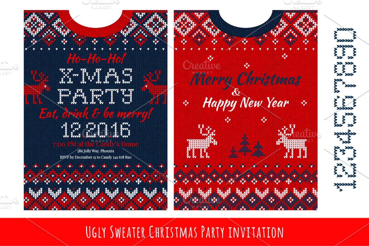 Ugly Sweater Х-mas Party Invite (#1), a Card Template by VasilkovS