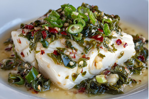 A delectable main course of halibut, a Food & Drink Photo by ZinetroN