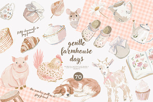 farmhouse watercolor clipart bundle, a Decorative Illustration by Patishop Art