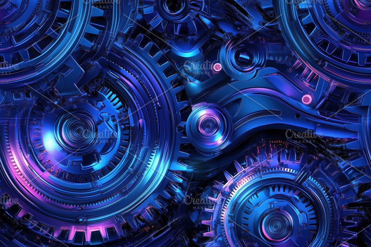 Seamless vibrant, abstract background featuring intricate gears and cogs in sha, a Pattern Graphic by Textures & Backgrounds