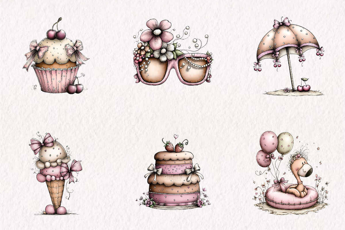 Sweet Whimsical Pink Summer Bundle, a Seasonal Illustration by CreationArt (Photo 4 of 7)