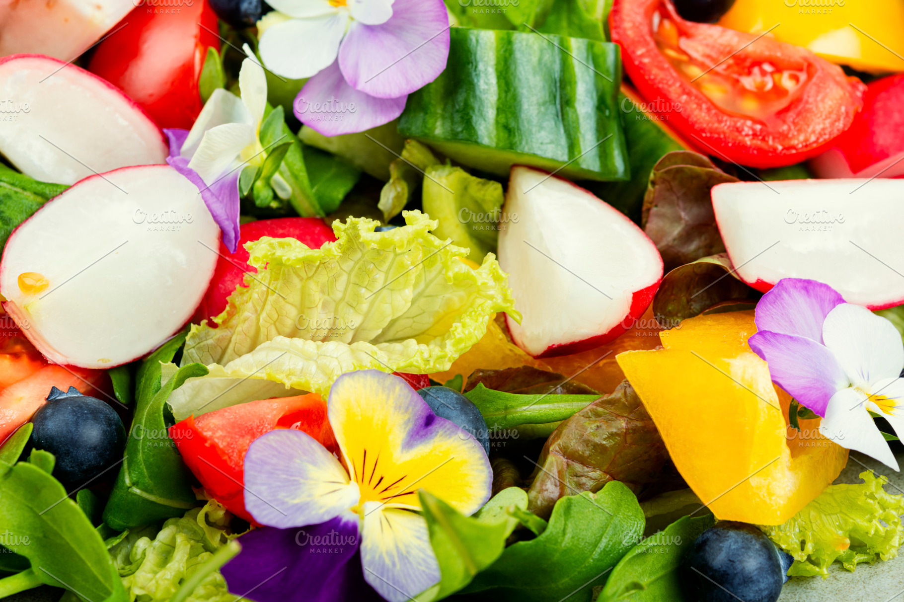 Vegetable salad decorated with flowe, a Food & Drink Photo by MLunov MLunov