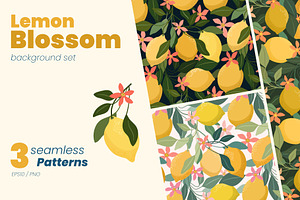 Lemon Blossom Seamless Patterns