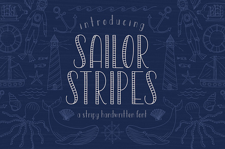 Sailor Stripes Font + Illustrations, a Sans Serif Font by On the Mark Designs