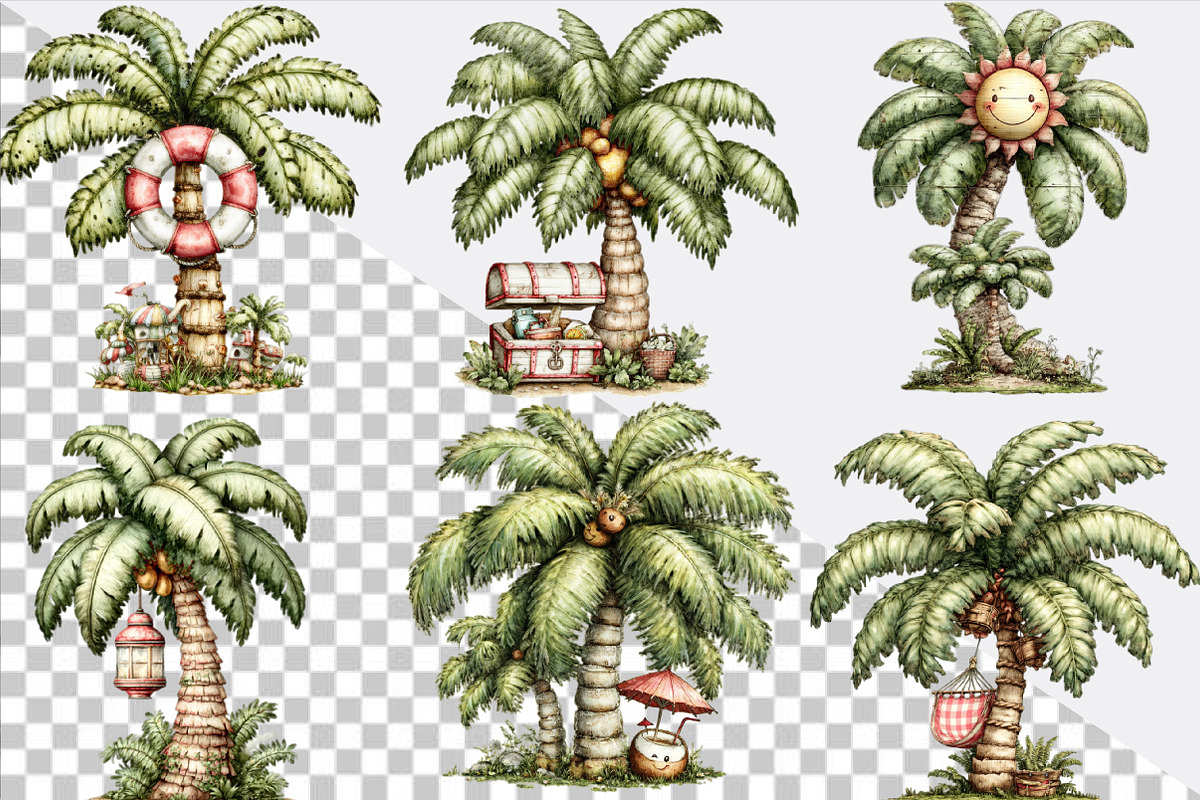 Whimsical Summer Palm Tree Clipart B, an Illustration by SVGArt (Photo 2 of 9)