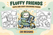 Fluffy Friends Coloring Pages #2, an Animal Illustration by Inkivelle Studio (Thumbnail 1 of 3)