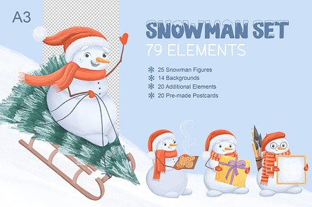 Christmas Snowman Illustration Pack